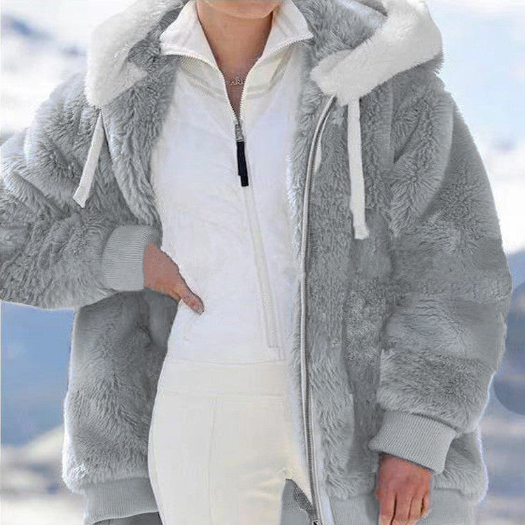 Damen nan kuschelige Kapuzen-Teddyjacke mit wattiertem Innenfutter und Rippbündchen EB