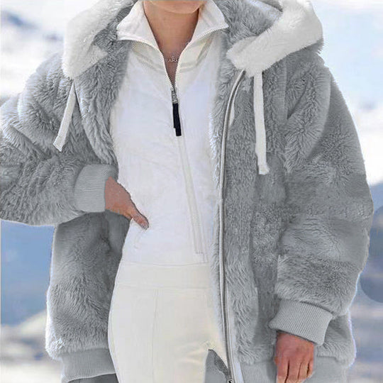 Damen nan kuschelige Kapuzen-Teddyjacke mit wattiertem Innenfutter und Rippbündchen EB