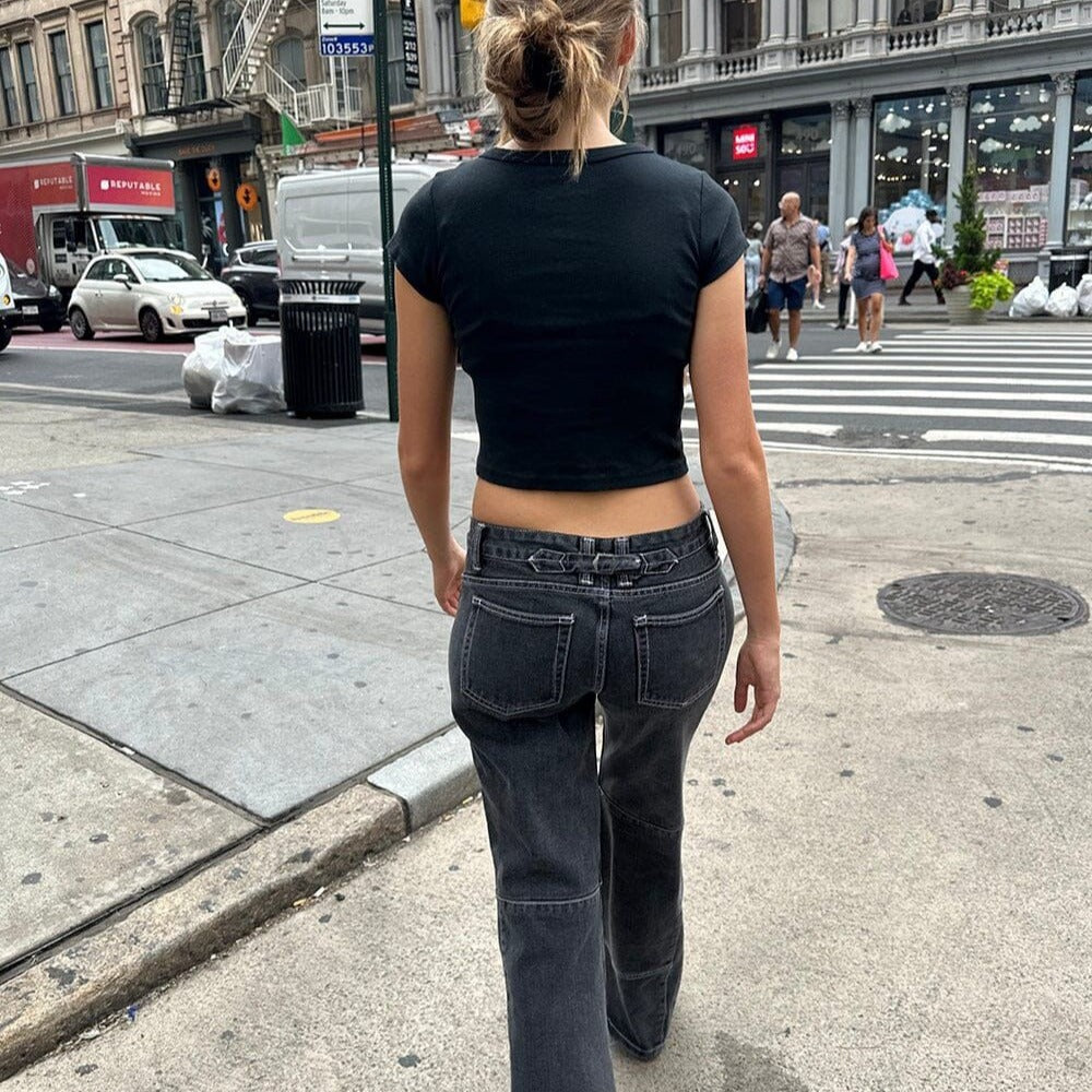 Damen Crop-Top mit kreativem Grafikdruck und lässigem Schnitt EB