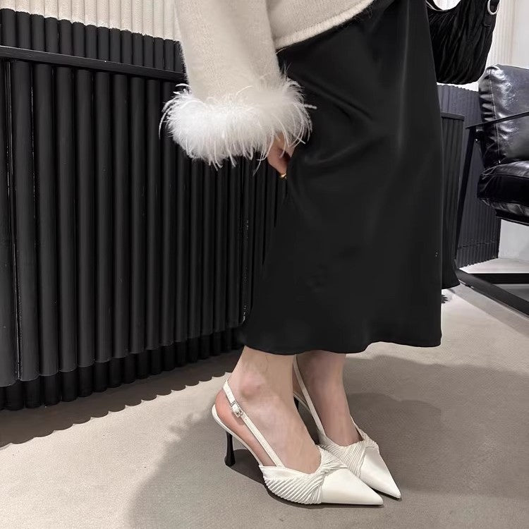 Damen elegante Slingback Pumps mit Rüschendesign EB