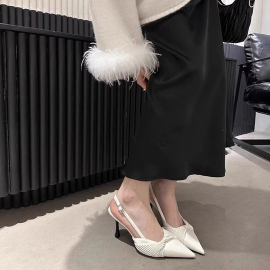 Damen elegante Slingback Pumps mit Rüschendesign EB