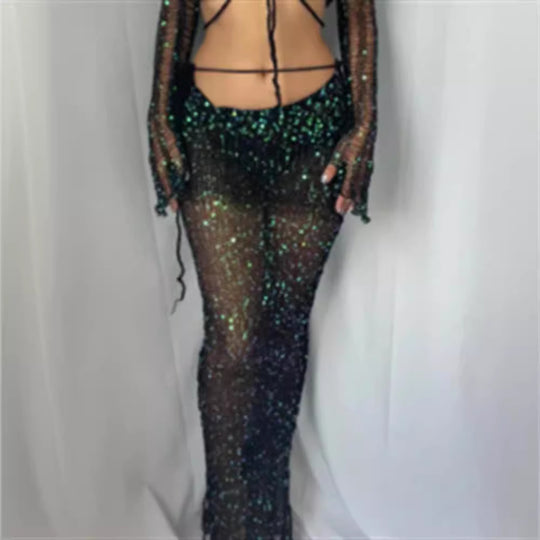Damen Funkelnde Netzhose mit glitzernden Pailletten und elegantem Design EB