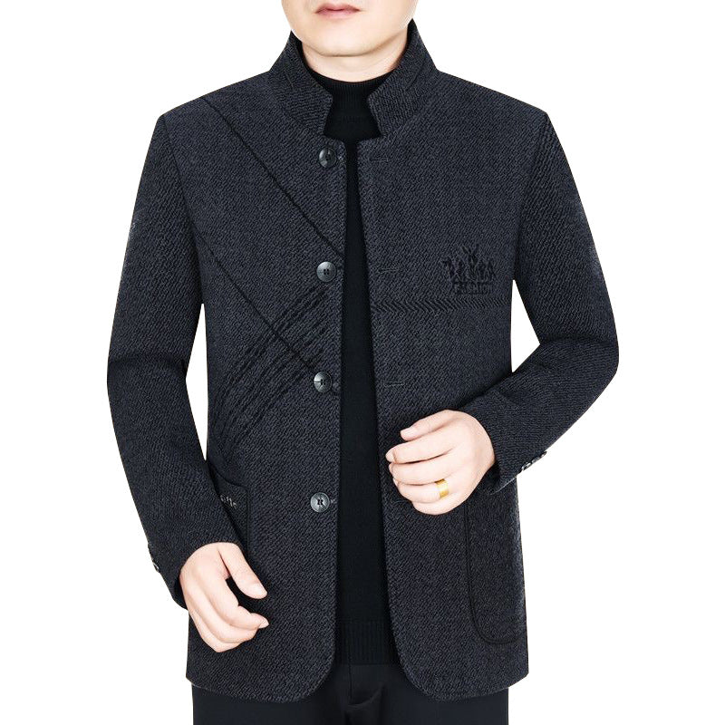 Herren Stehkragen-Mantel aus strukturierter Wollmischung mit schmaler Silhouette EB