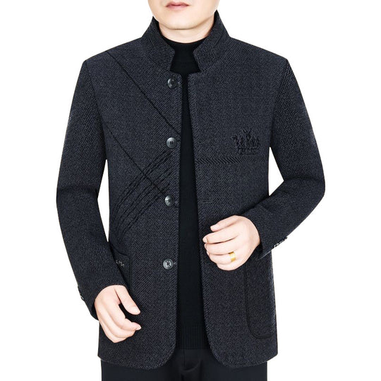 Herren Stehkragen-Mantel aus strukturierter Wollmischung mit schmaler Silhouette EB