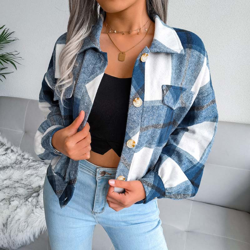 EB | Karierter Kurze Jacke mit Brusttaschen Polyester Karriert, Modern
