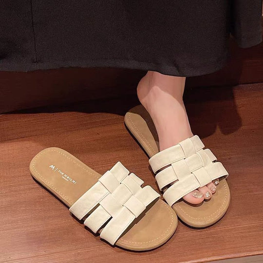 Damen bequeme Pantoletten mit glänzenden Riemen EB