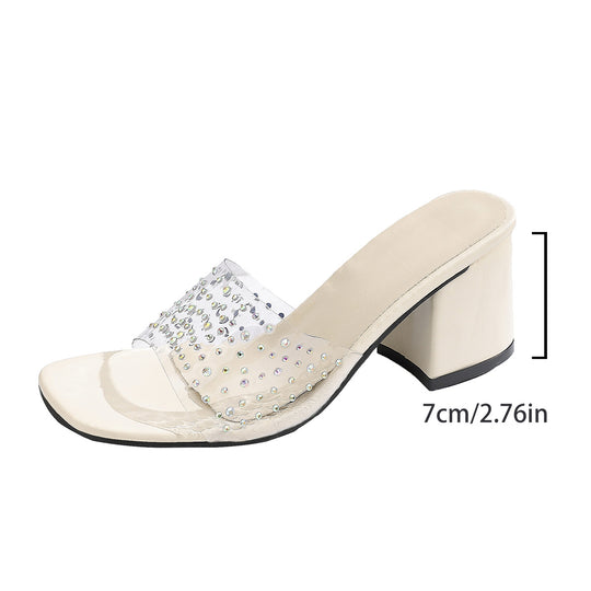 Damen Sandalen mit transparentem Riemchen und funkelnden Strass-Akzenten EB