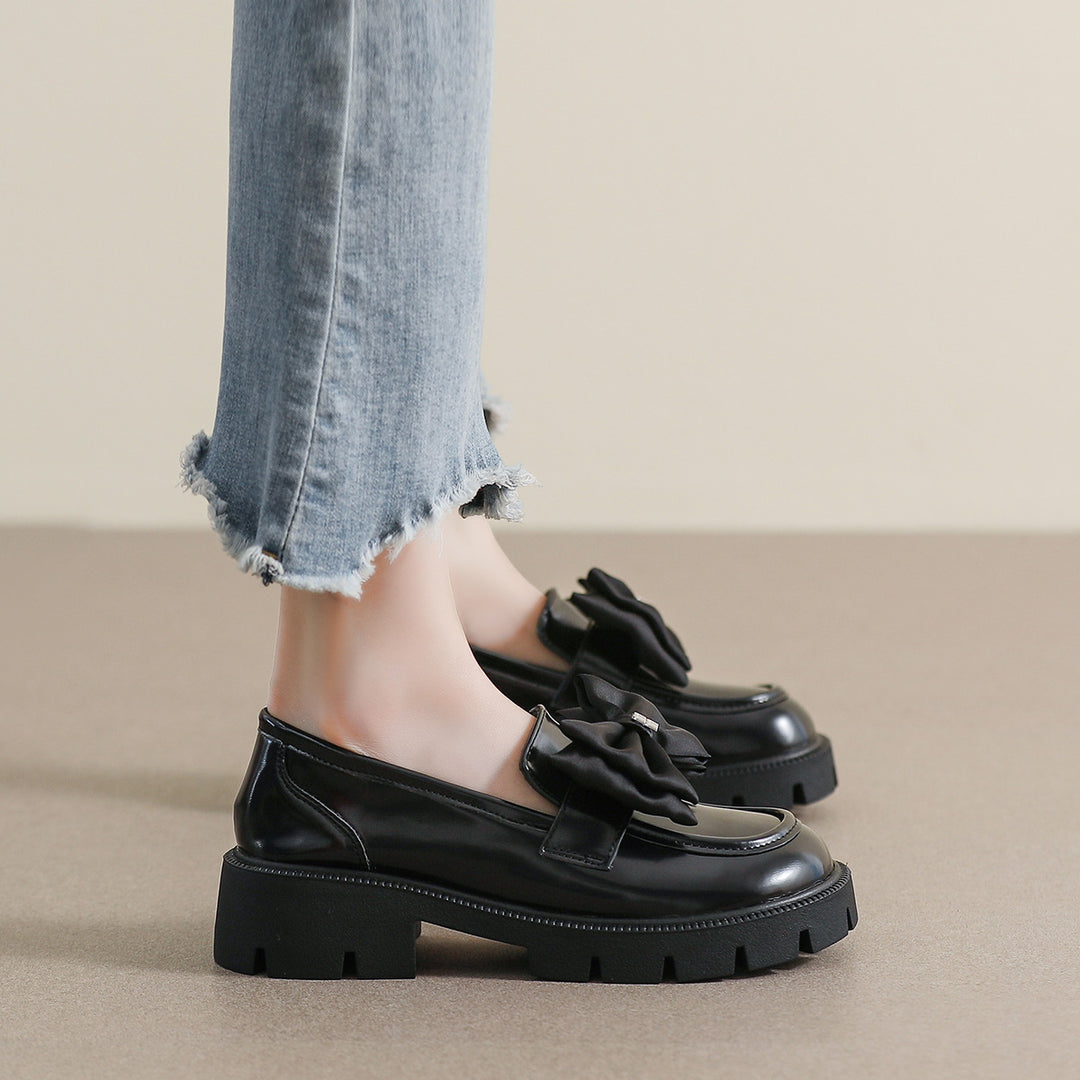 Damen Mokassin-Schuhe mit eleganter Schleifenapplikation und robustem Plateau EB