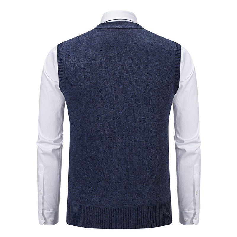Herren nan ärmellose Strickweste mit Argyle-Muster, Teddyfutter und durchgehender Knopfleiste EB