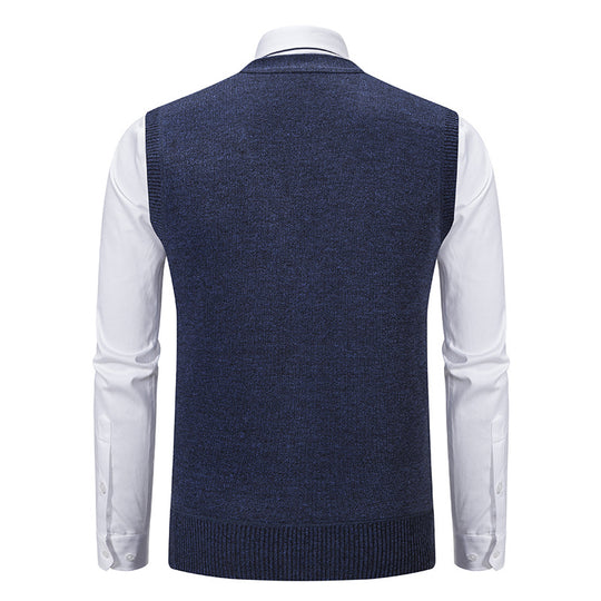 Herren nan ärmellose Strickweste mit Argyle-Muster, Teddyfutter und durchgehender Knopfleiste EB