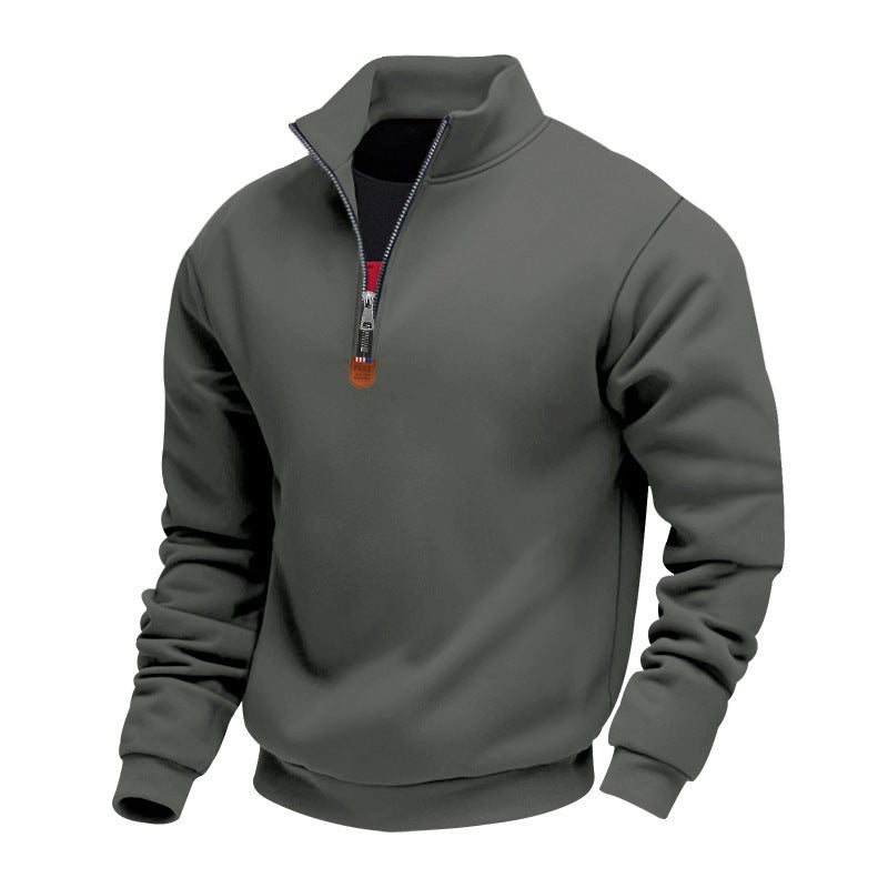 Herren nan Premium-Halbzip-Sweatshirt mit hohem Stehkragen, robustem Reißverschluss und geripptem Saum EB