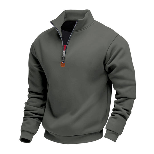 Herren nan Premium-Halbzip-Sweatshirt mit hohem Stehkragen, robustem Reißverschluss und geripptem Saum EB