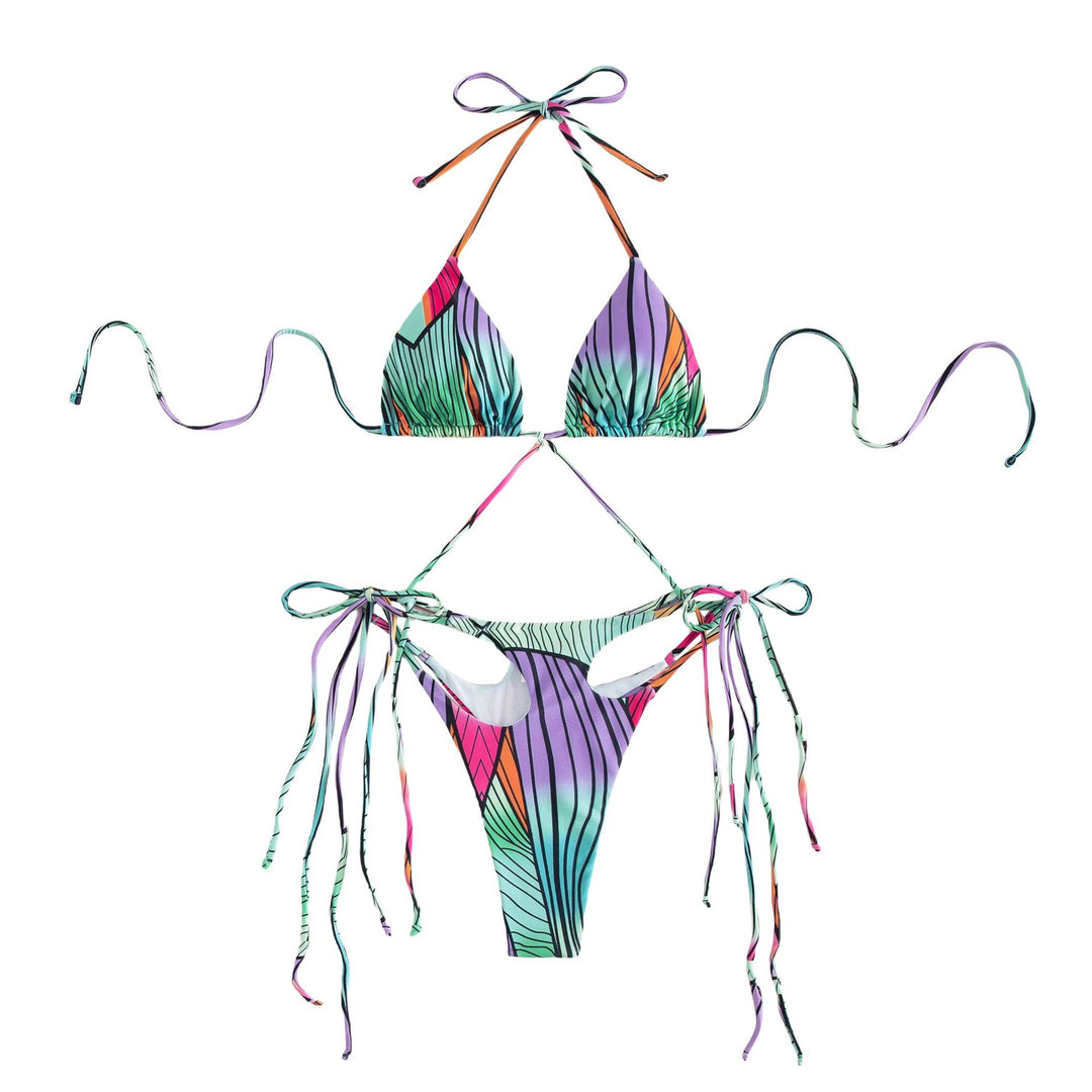 Damen Triangel-Bikini mit stylischen Bindebändern und einzigartigem Farbverlauf EB