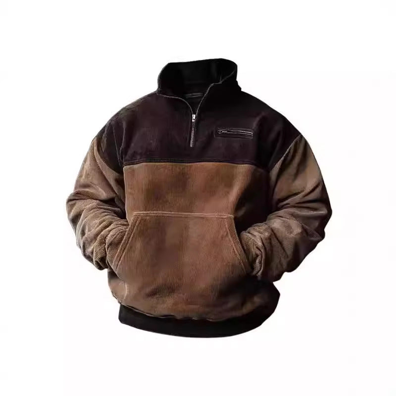 Herren lässiger Stehkragenpullover aus samtigem Material und praktischen Taschen EB