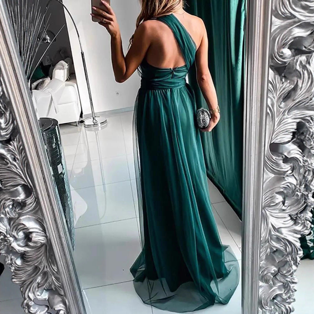 Damen Elegantes Abendkleid mit schulterfreiem Schnitt und hohem Beinschlitz EB