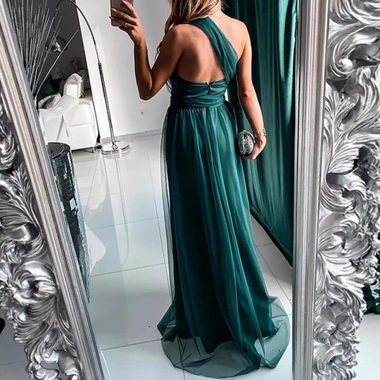 Damen Elegantes Abendkleid mit schulterfreiem Schnitt und hohem Beinschlitz EB