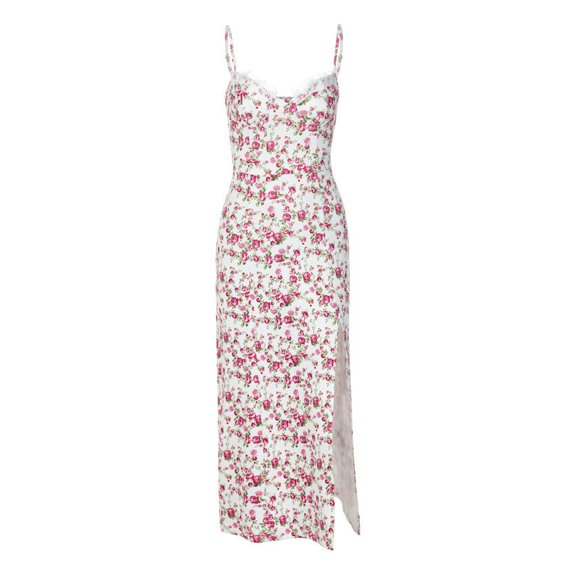Damen Blumengebürtetes Midi-Kleid mit elegantem Schlitz EB