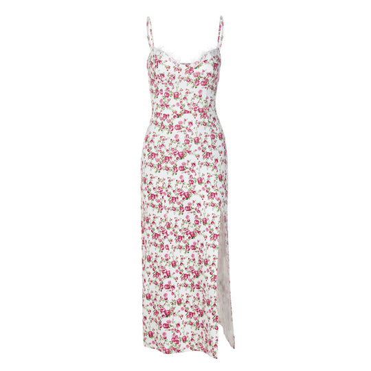 Damen Blumengebürtetes Midi-Kleid mit elegantem Schlitz EB