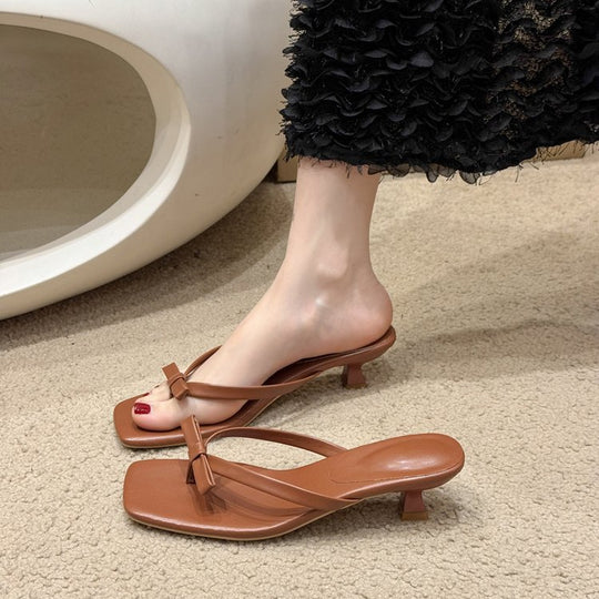 Damen elegante Zehentrenner mit modischem Schleifenakzent EB
