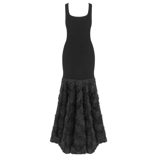 Damen glamouröses Maxikleid mit floralen Details und figurbetontem Oberteil EB