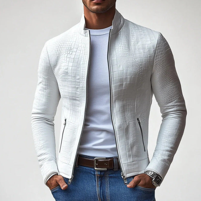 Herren elegante Kunstlederjacke mit kroko-ähnlicher Textur EB