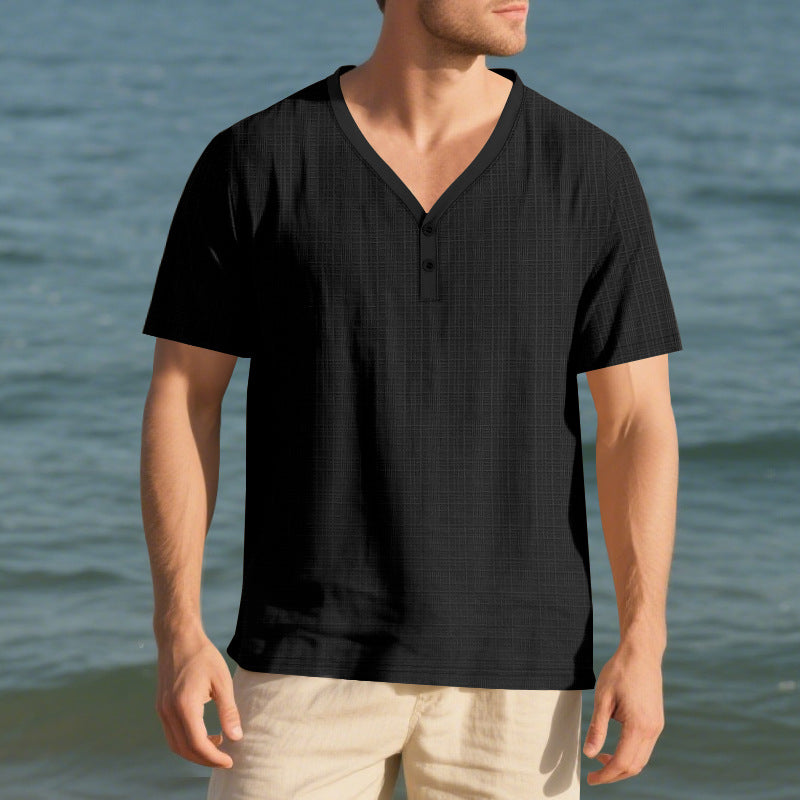 Herren lässiges Kurzarm-Henley-Shirt mit strukturierter Oberfläche EB