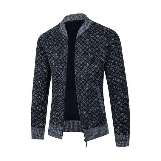 Herren Strickjacke mit modernem Rautenmuster und Reißverschluss EB