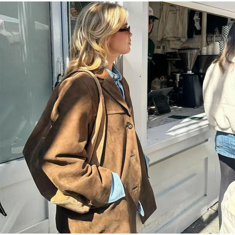 Damen weiche Wildlederjacke im lässigen Oversize-Schnitt EB