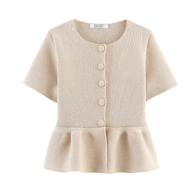 Damen Kurzarm Bluse mit Rüschensaum EB