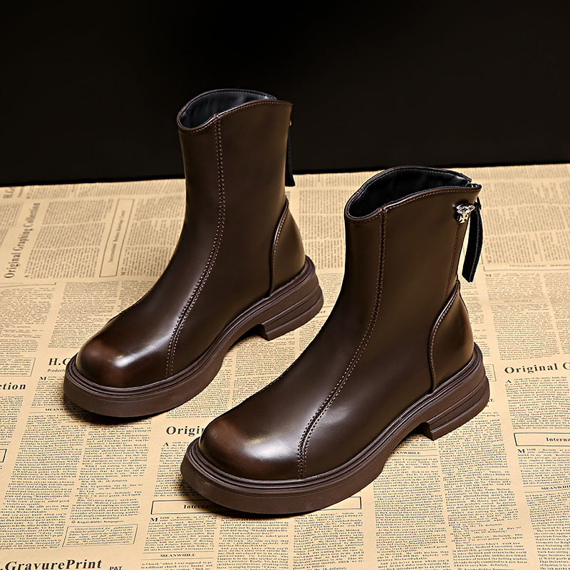 Damen Elegante und bequeme Stiefeletten aus hochwertigem Kunstleder mit seitlichem Reißverschluss EB