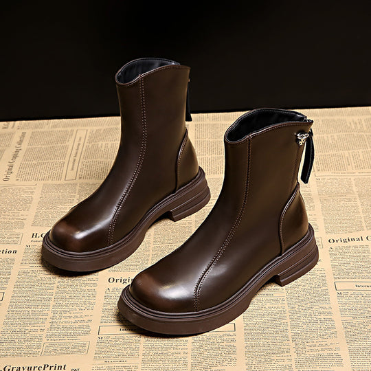 Damen Elegante und bequeme Stiefeletten aus hochwertigem Kunstleder mit seitlichem Reißverschluss EB