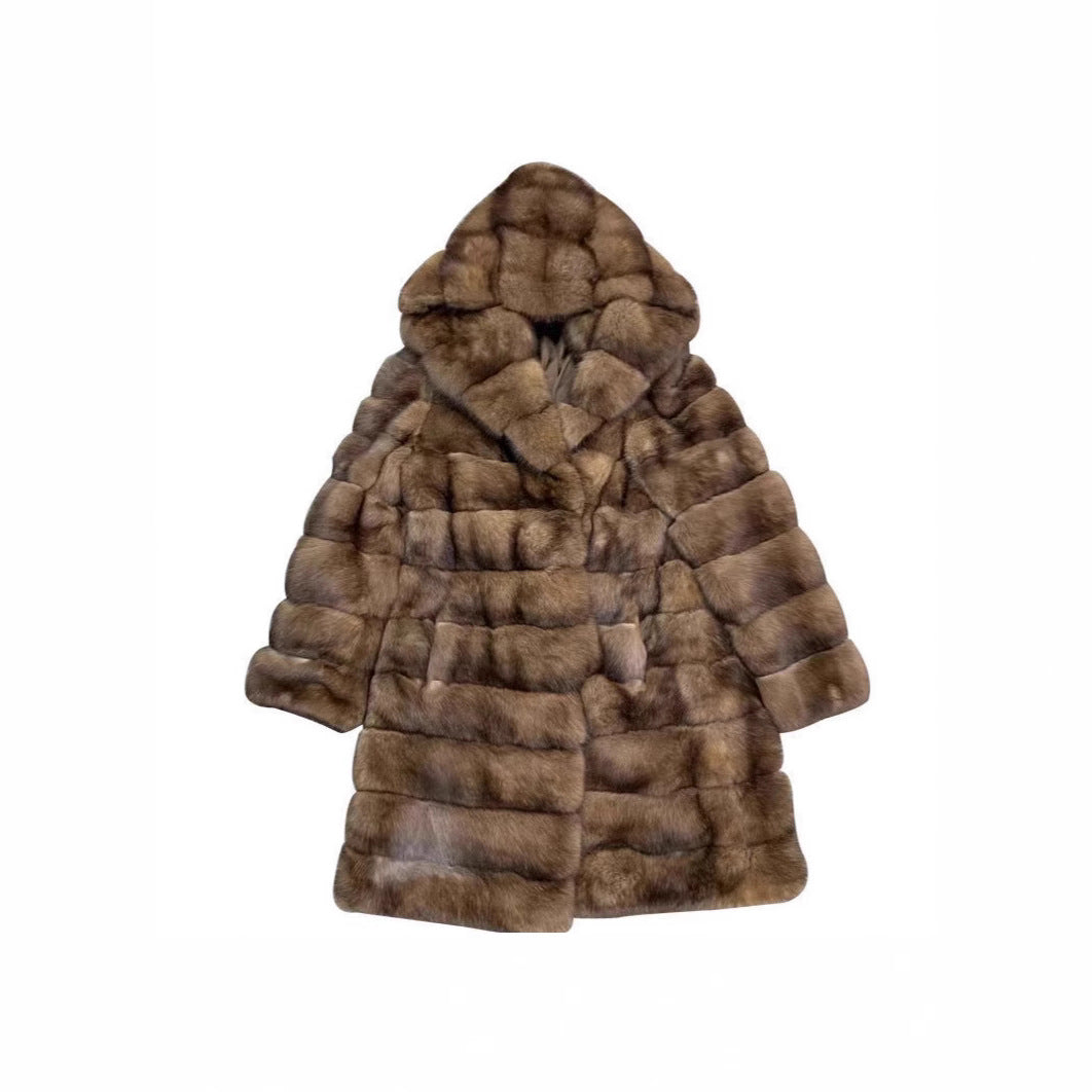 Damen Luxuriöser Kunstfellmantel im modischen Patchwork-Design EB