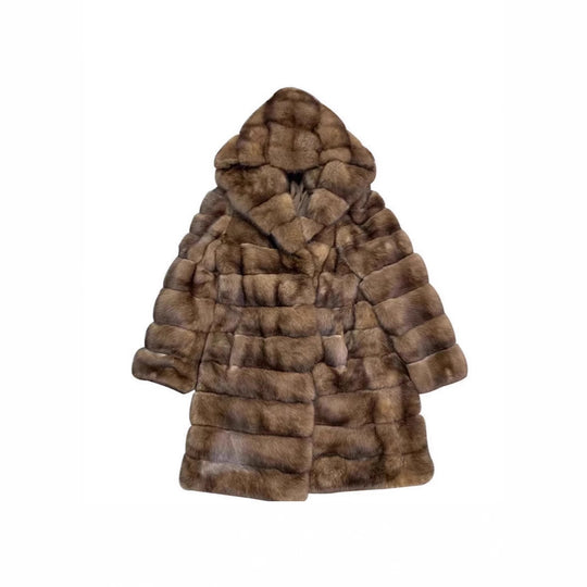 Damen Luxuriöser Kunstfellmantel im modischen Patchwork-Design EB