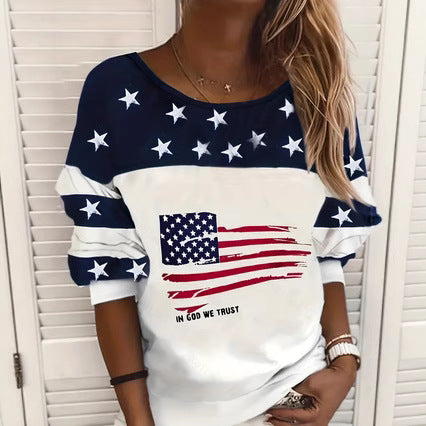 Damen Sweatshirt mit amerikanischem Flaggenmotiv und Sternen EB