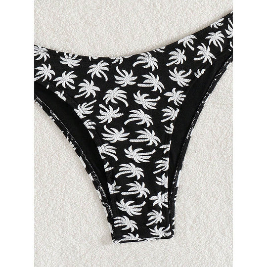 Damen Triangel-Bikini mit fröhlichem Palmenmuster und hohem Beinausschnitt EB