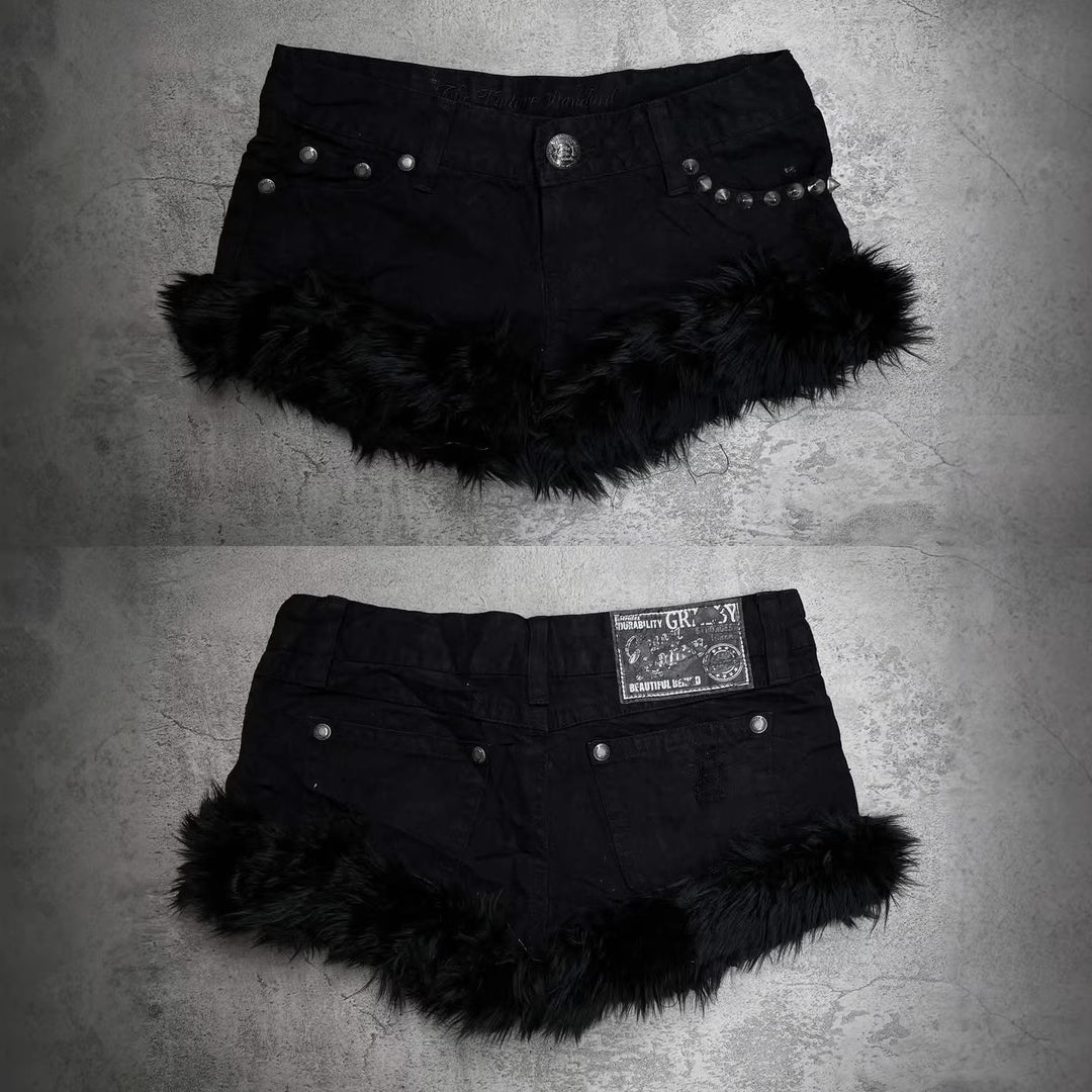 Damen Kurze Jeans mit flauschigen Saum EB