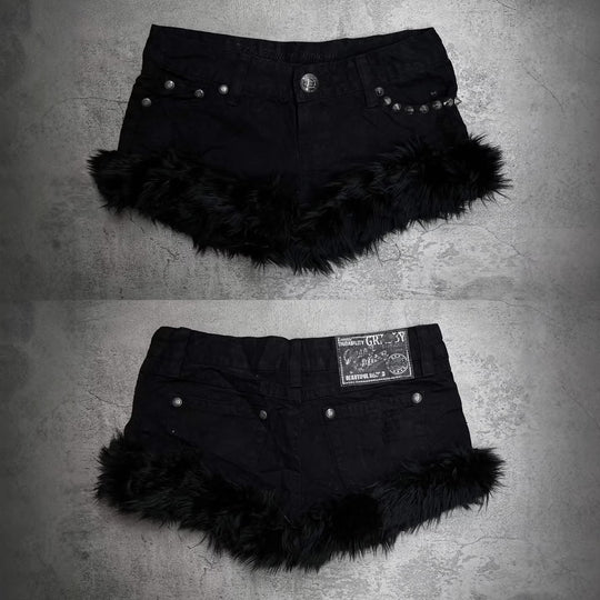 Damen Kurze Jeans mit flauschigen Saum EB