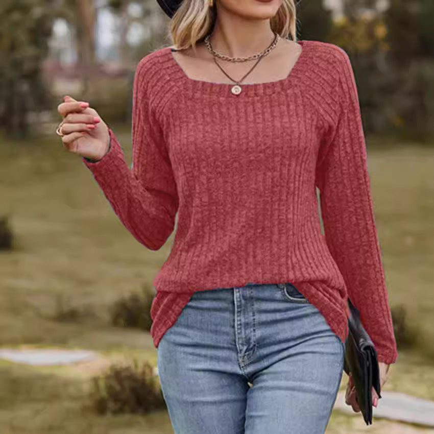 Damen Rippstrickpullover mit quadratischem Ausschnitt EB