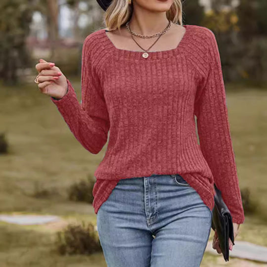 Damen Rippstrickpullover mit quadratischem Ausschnitt EB