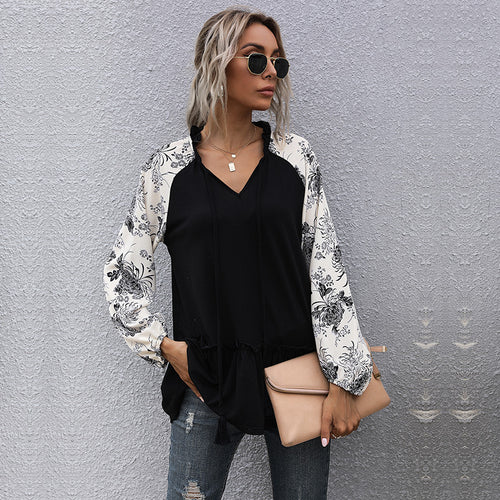 Damen modische Bluse mit floralem Ärmeldetail EB