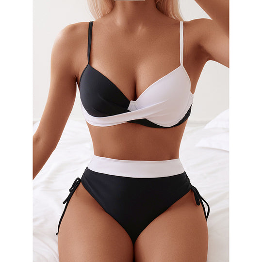 Damen Hochtaillierter Bikini mit modischem Wickel-Design EB