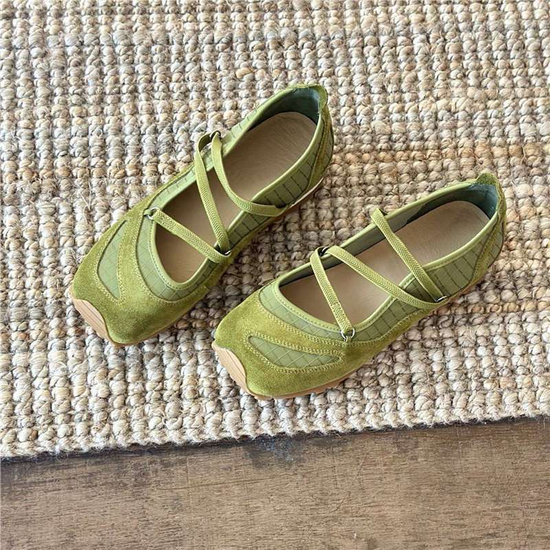 Damen Ballerina-Slipper mit Kreuzriemchen, Wildleder- und Krokostruktur EB