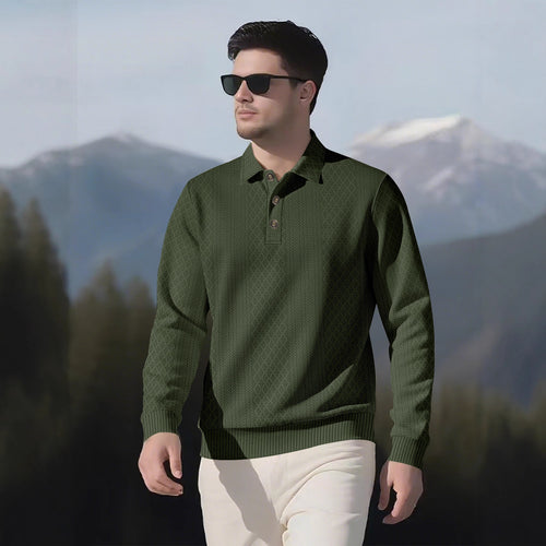 Herren Langarm-Polohemd mit strukturiertem Design und modischen Knöpfen EB