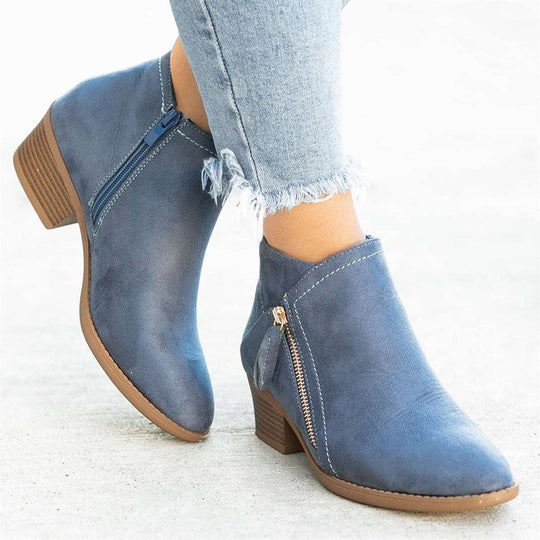 Damen Ankle-Boots aus Velourslederoptik mit seitlichem Zipper und mittelhohem Blockabsatz EB