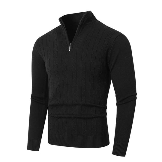 Herren nan gerippter Halbzip-Pullover mit Zopfmuster, Stehkragen und schmaler Passform EB