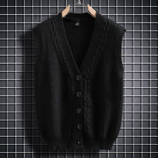 Damen ärmellose Strickjacke mit strukturiertem Zopfmuster EB