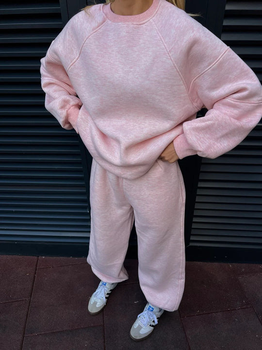 Damen Oversized Sweatshirt- und Palazzo-Jogginghose Set aus schwerem Baumwollfleece EB