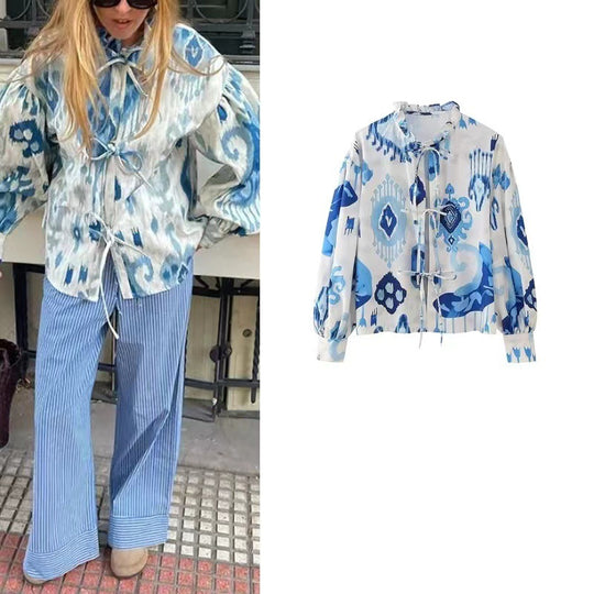 Damen Modische halbärmelige Bluse mit voluminösen Ärmeln EB