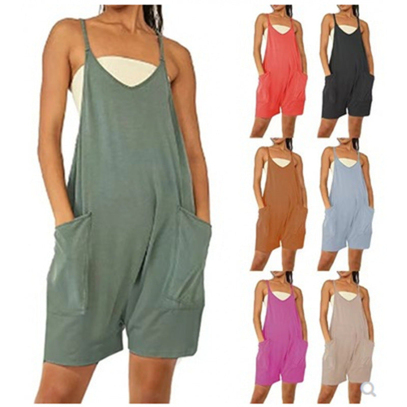Damen Lässiger Jumpsuit mit tiefem Ausschnitt und praktischen Taschen EB