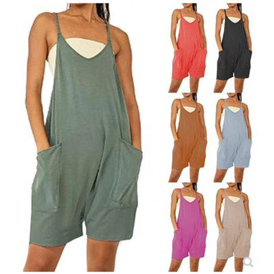 Damen Lässiger Jumpsuit mit tiefem Ausschnitt und praktischen Taschen EB